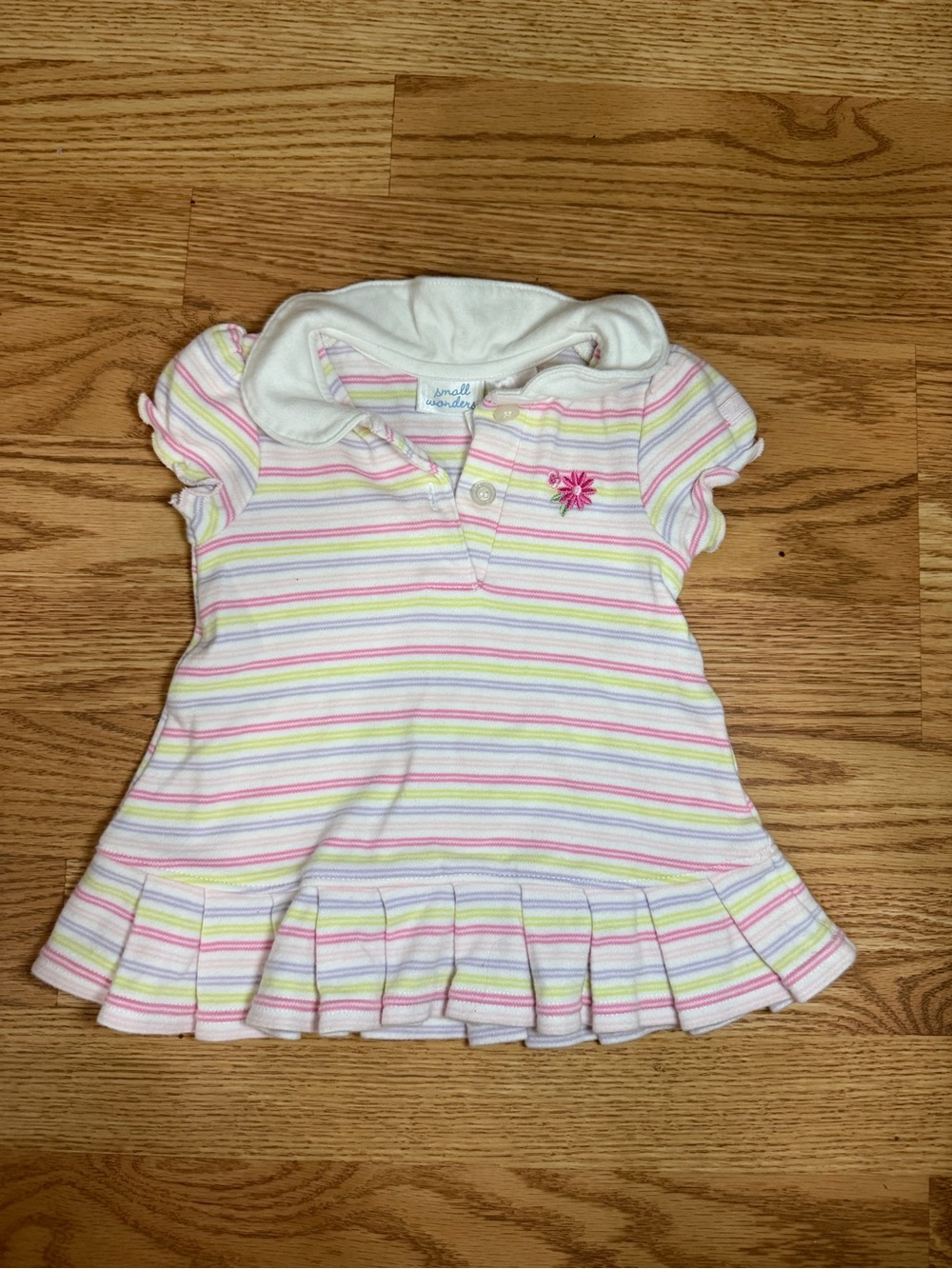 small wonders White Striped Polo Dress with Pastel Pink Yellow Green Stripes